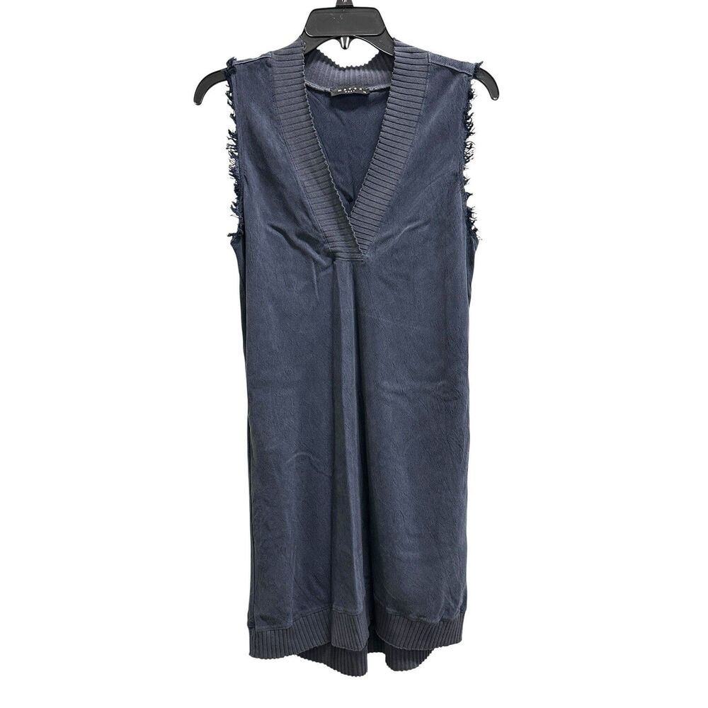 Maven West Tencel Sleeveless Tunic Dress Large Blue Raw Hem Made in USA Size XS